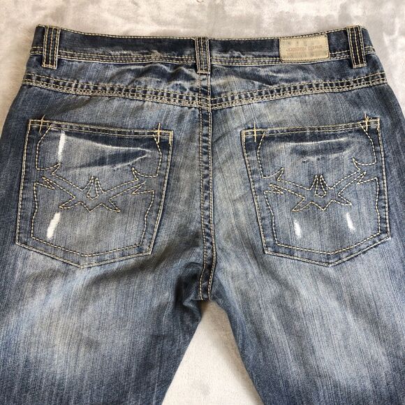 Jordan Craig Jeans Men 38x32 Blue Distressed Straight Leg Dark Wash Baggy - Picture 8 of 9
